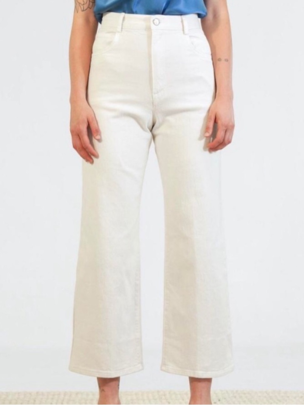 Rachel Comey Cream Cropped Wide-Leg Jeans